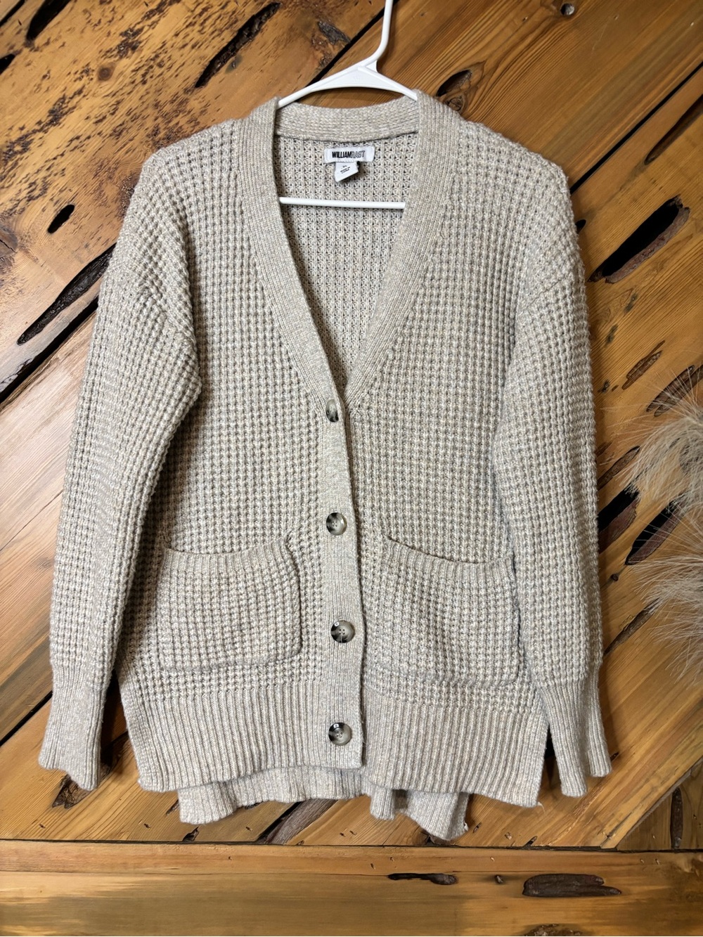 William Rast Beige Waffle-Knit Button Cardigan